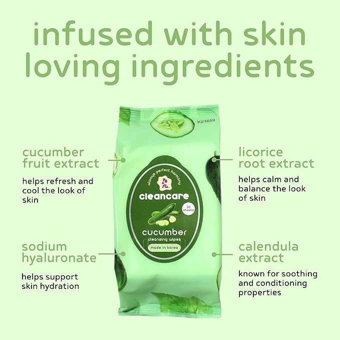 PB & JAY Cleancare Cleansing Wipes – 30 Count – Makeup Remover for Cooling Hydration & Comfort – Hydrating Korean Face Wipes for Sensitive Skin (Cucumber)