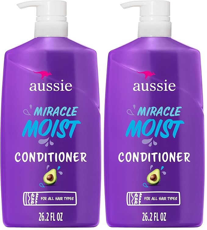 Aussie Miracle Moist with Avocado & Jojoba Oil, Paraben Free Conditioner, 26.2 fl oz (Pack of 2)