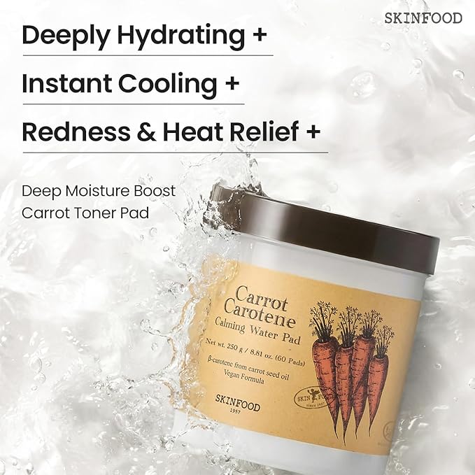 SKINFOOD Carrot Carotene Toner Pads, Hydrating & Soothing for Dry Skin, Instant Cooling, After Sun & Heat Care, Cotton Facial Toner Pads, Korean Skincare for Face (60 Counts)