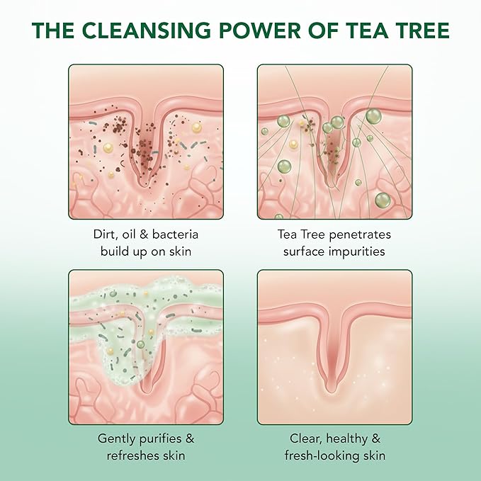 Botanic Hearth Tea Tree Body Wash 2Pack, with Silicone Dual-Sided Design Body Brush & Scrubber | Infused with 100% Pure Tea Tree Oil, Coconut, Jojoba |Foot & Body Cleanser | Paraben Free |16 fl oz