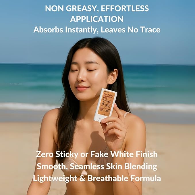 Beef Tallow Sunscreen Organic Stick SPF 50 – Non Nano Zinc Oxide Tallow-Based Mineral Sunscreen with Honey & Beeswax for Face & Body, Water-Resistant Natural Sunblock, 0.53 oz