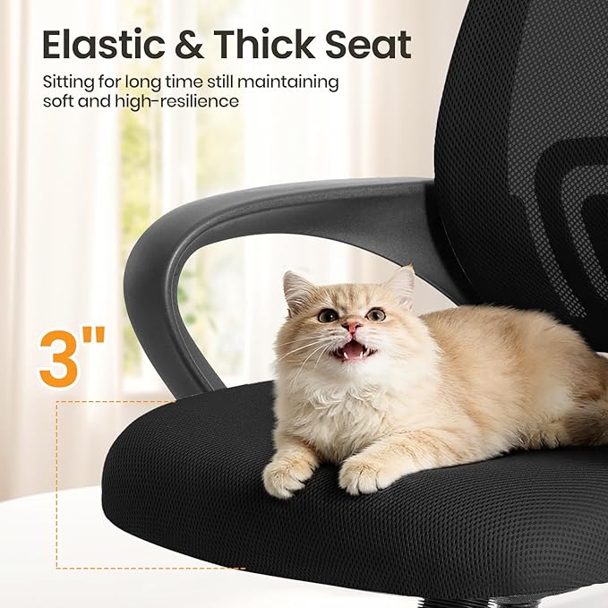 NEWBULIG Ergonomic Computer Desk Chair, Home Office Rolling Task Chair Mid-Back Swivel with Breathable Backrest and Lumbar Support, Mesh Office Chairs for Adults Home Gaming, Black 1 Pack