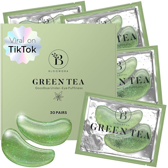 Green Tea Under Eye Patches (30 Pairs) - For Dark Circles & Puffiness - Hydrating Green Tea Eye Mask