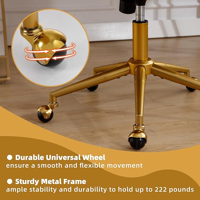 Westice Home Office Desk Chairs, Modern Corduroy Rolling Chair, Height Adjustable Swivel Vanity Chair with Golden Base, Ergonomic Chair for Vanity Study, Living Room Computer Room, Pink