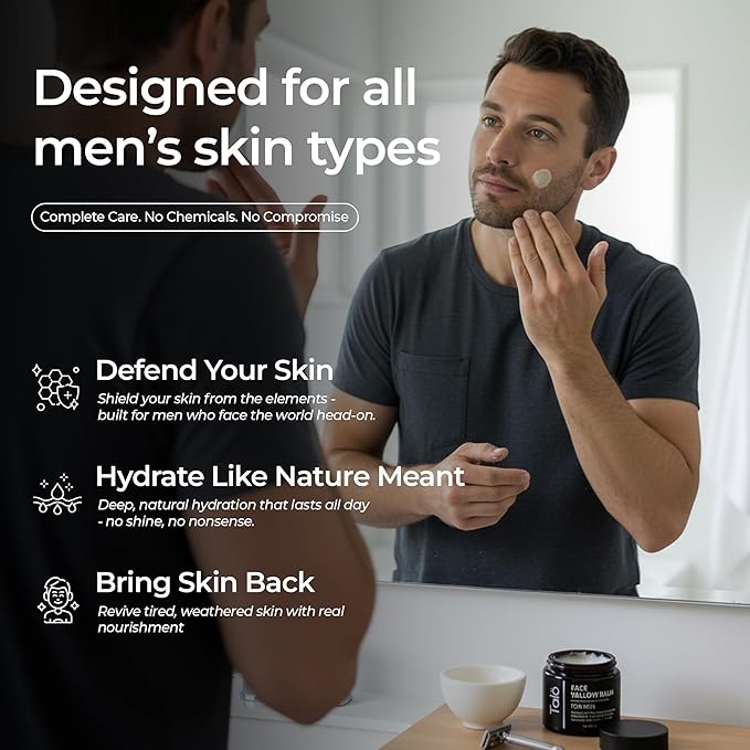 Talö Beef Tallow Moisturizer for Men | Natural Grass Fed Beef Tallow for Face | Rich in Vitamins w/No Fillers & Synthetics | Anti-Aging Face Cream for Dry & Sensitive Skin | 1.7fl. oz jar
