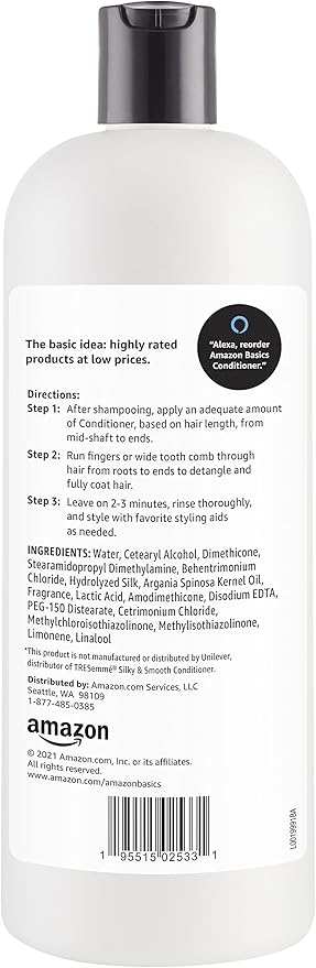 Amazon Basics Soft & Sleek Anti-Frizz Conditioner for Dry or Damaged Hair with Argan Oil & Silk Proteins, 28 Fluid Ounce
