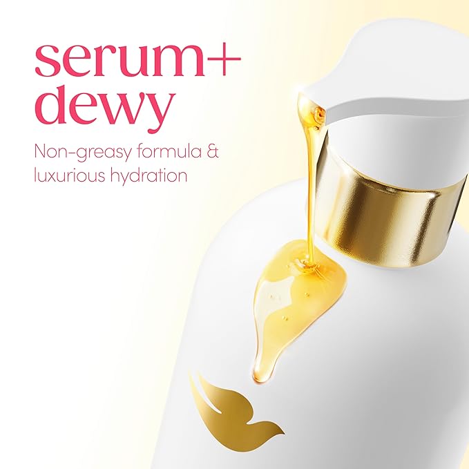 Dove Serum+ Shower Oil Body Wash with Coconut & Geranium Oil, Dewy Hydrating Cleanser for Soft Skin, 15.3 fl oz