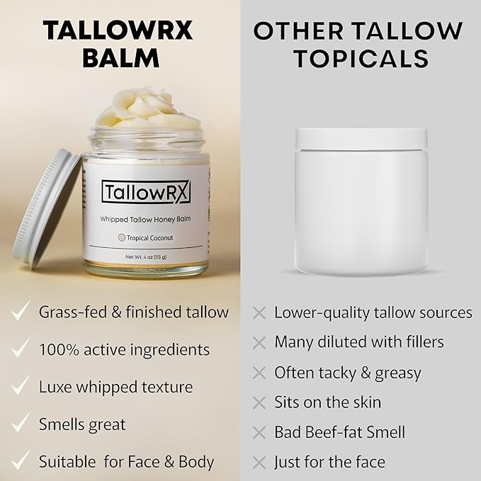 100% Grass-Fed Beef Tallow for Skin – Whipped Tallow Honey Balm, Pure & Organic Moisturizer for Face & Body with Manuka Honey, Jojoba & Calendula – Deep Hydration & Soothing (4 oz, Unscented)