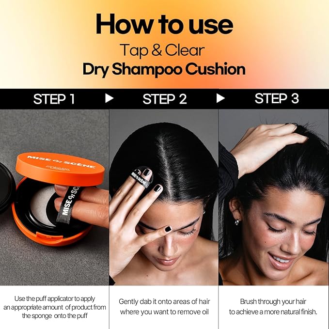 Mise En Scene Tap and Clear - Korean Dry Shampoo Cushion for women | no white cast, no residue | for all hair types & colors | powder puff | non aerosol, non toxic | absorbs oil Travel Size