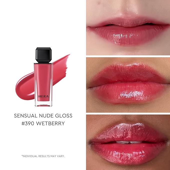 HERA Sensual Nude Lip Gloss #390 WET BERRY | Volumizing Sheer & Glossy Finish, Non-sticky, Moisturizing and Hydrating, Korean Makeup, 0.17 oz. (5g)