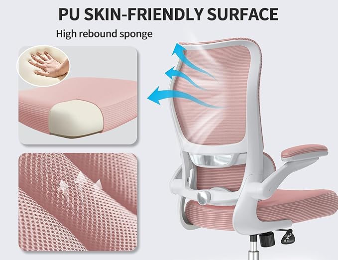 TRALT Ergonomic Office Chair - Desk Chair with Wave High Back Adjustable Lumbar Support Computer Chair - Gaming Chairs Mesh Backrest and PU Leather Seat for Home Reading Chairs to Adults(PIK)