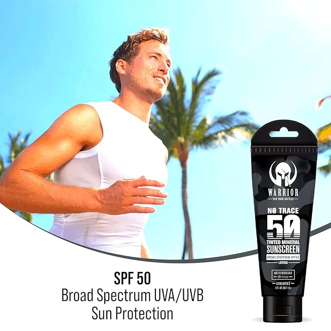 WARRIOR - WIN YOUR BATTLES- SPF 50 Tinted Sunscreen for Face - Zinc and Titanium Tinted Moisturizer with SPF - Water Resistant, Non-Toxic Tinted Sunscreen Lotion for Sensitive Skin - 3 Fl. Oz