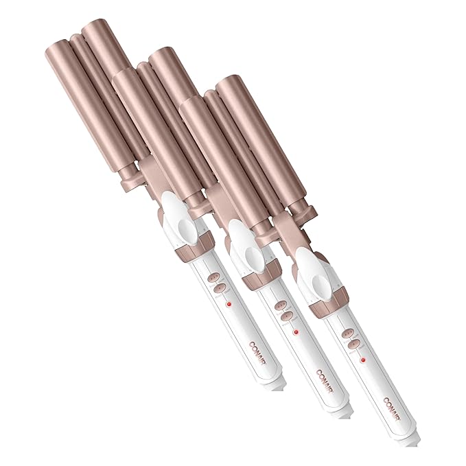 Conair Double Ceramic 3 Barrel Curling Iron,Triple Barrel Waver Tool Creates Deep,Continuous Waves,Hair Curler for All-Hair Lengths,White/Rose Gold(Pack of 3)