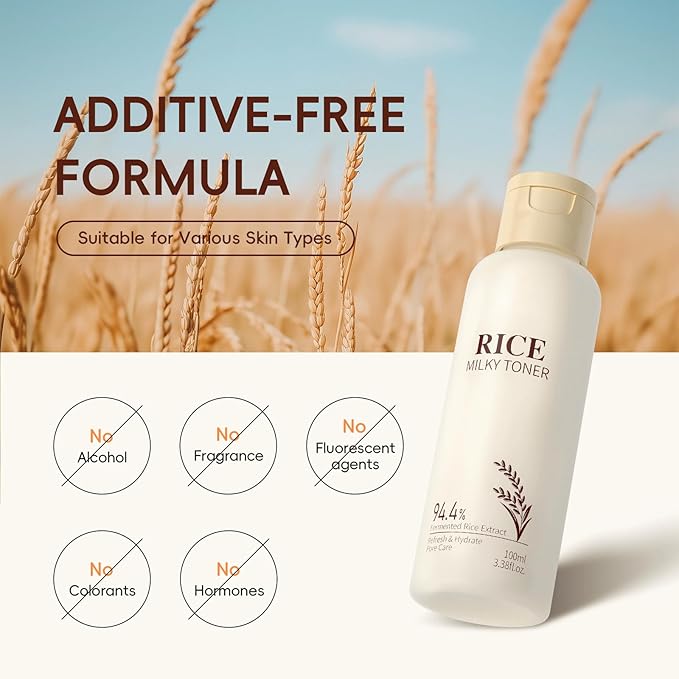100ml Rice Toner for Skin Care, Contains 94.4% Fermented Rice Extract, Lightweight & Moisturizer Face Toner