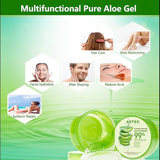 300 ML Aloe Vera Gel – 99% Organic Pure Aloe Vera Hydrating Moisturizer, Natural Aloe Cream for Dry Skin, Sunburn, Acne