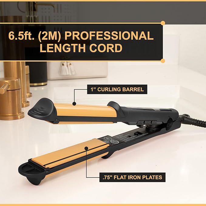 CHI Tourmaline Ceramic 3-in-1 Multi Styler, Curl & Wave Styling Iron For Shiny, Frizz-Free Hair, Auto Shut-Off, 0.75" Plates, 1" Barrel, Onyx Black