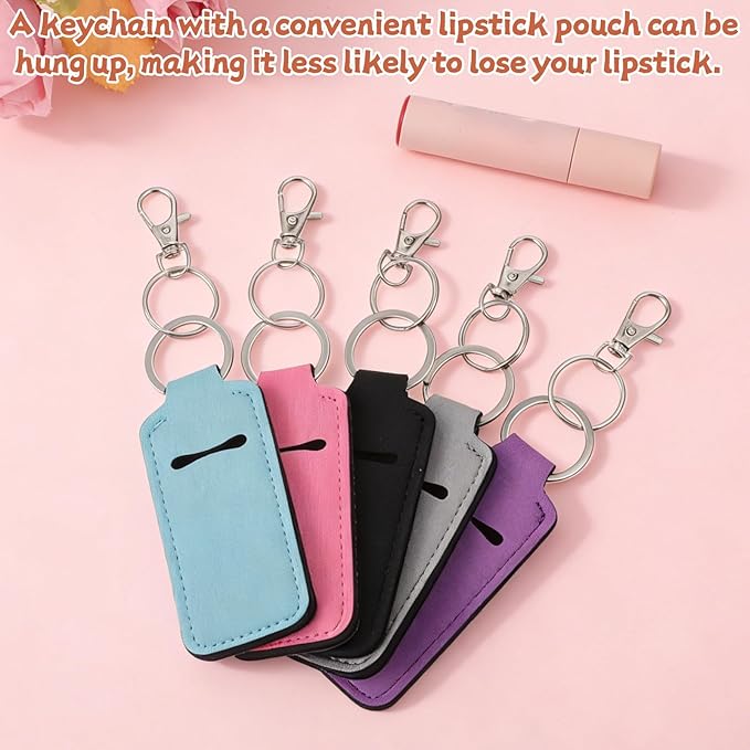 Portable Lip Balm Holders with Clip, 5 PCS Lipstick Holder Keychains Lip Gloss Holder Keychain Lipstick Keychain Holders Small Lips Balm Sleeve Pouch Keychains Stocking Stuffers for Women