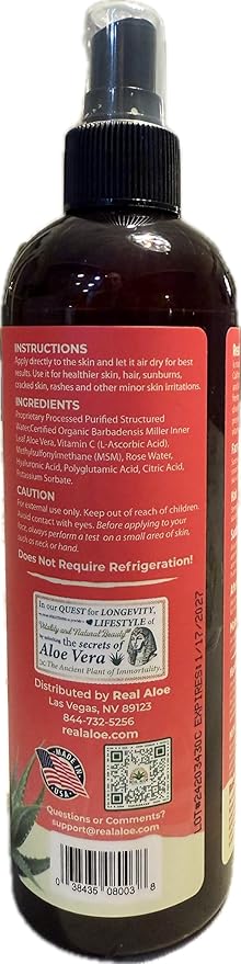 Real Aloe Aloe Vera Toner Spray (12 fl oz) | Certified Organic California-Grown Aloe | Hydrating Facial Toner & Mist for Skin & Hair | After Sun, After Shave & Makeup Removal | Made in USA