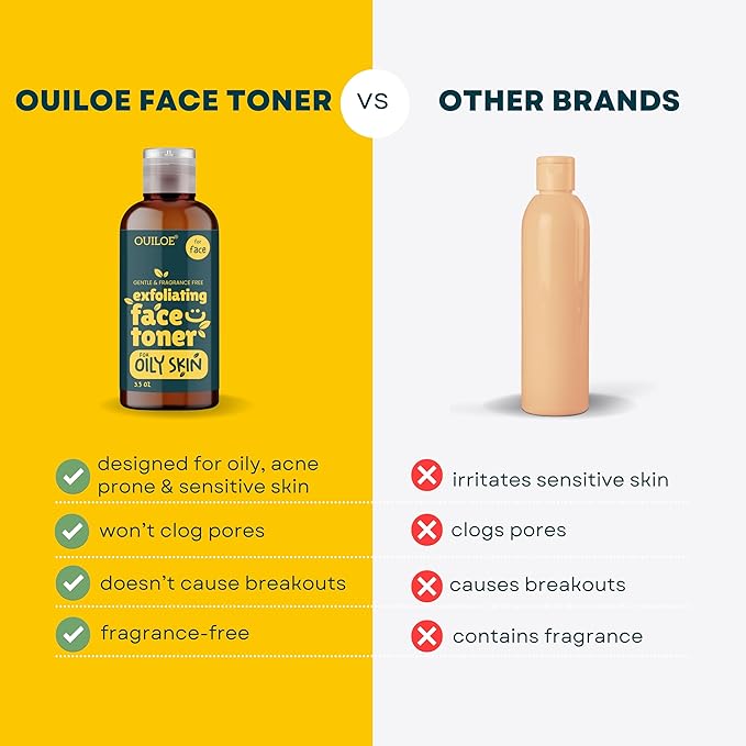 Non Comedogenic Face Toner for Oily Skin - Fragrance Free Pore Minimizer for Face - Safe for Acne Prone and Sensitive Skin - Non Irritating, pH Balanced, Gentle, 3.52 oz by Ouiloe