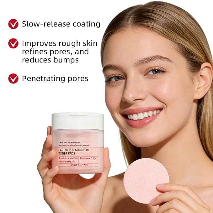 Facial Peeling Toner Pad for After-Sun Repair, Blackhead & Makeup Removal, Firming with Red Succinic Acid Panthenol - Exfoliating & Cleansing Pads Anti-Wrinkle Korean Skincare Moisturizing, 70 Pads