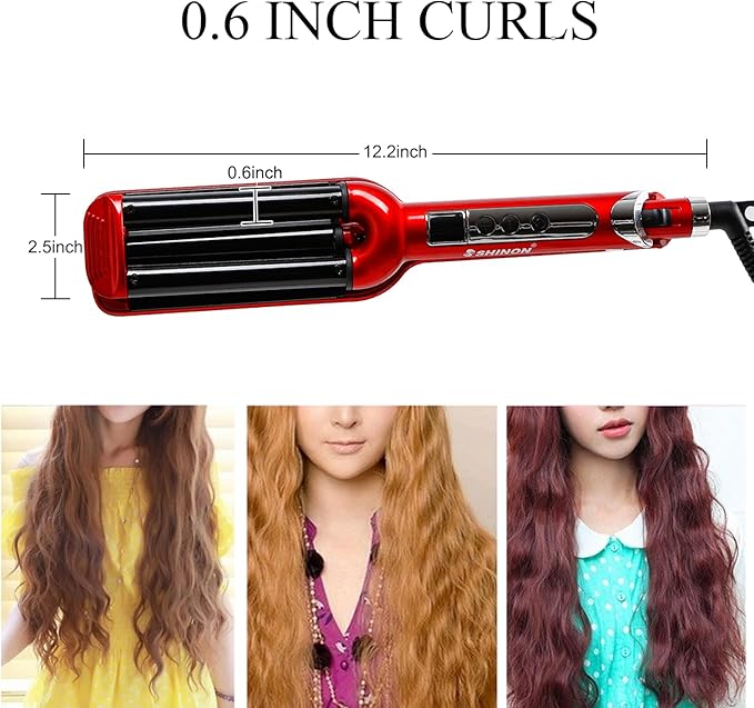 Ceramic Hair Crimper Iron Hair Waver 3 Barrel 0.6 inch / 16mm Perm Instant Curls Crimping Curling Iron Valentines Day Gifts for Women Professional Crimping Iron