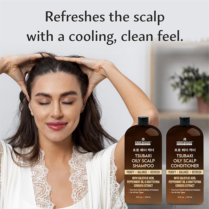 Oily Scalp Shampoo & Conditioner Set – Purifying Clarifying Hair Care with Salicylic Acid, Peppermint Oil & Houttuynia Extract – Refresh, Balance & Control Oil – Sulfate Free, Paraben Free, 16 fl oz