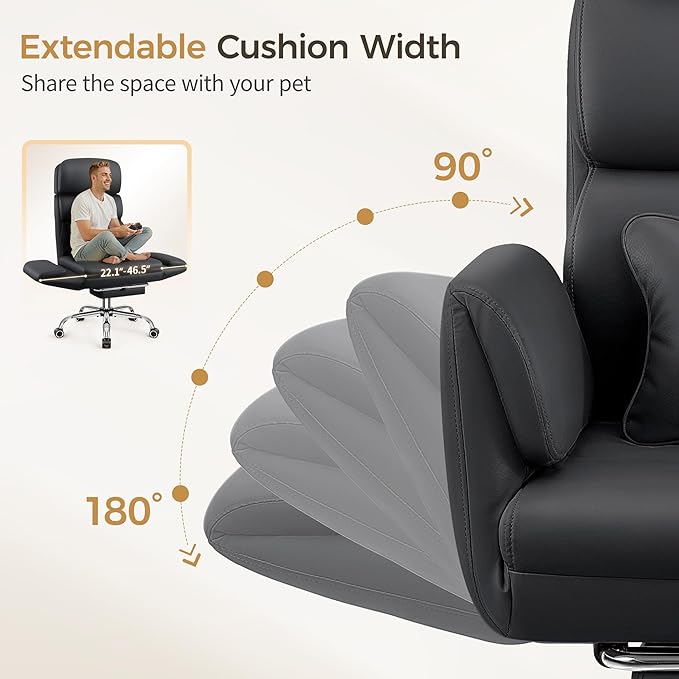 Big and Tall Office Chair 500LBS, Ergonomic High Back Leather Executive Chair, Reclining Swivel with Adjustable Armrests Lumbar Support Footrest, Cross Legged, Black