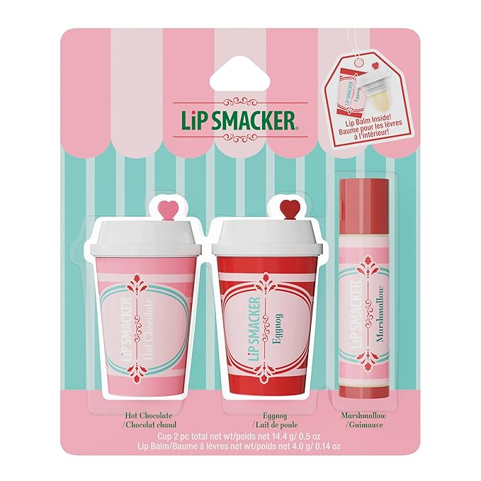 Lip Smacker Holiday Café Balm Trio, Moisturizing Lip Balm Set with Festive Flavors, Collectible Frappe Cup Design, Perfect Holiday Gift for Kids & Lip Balm Lovers