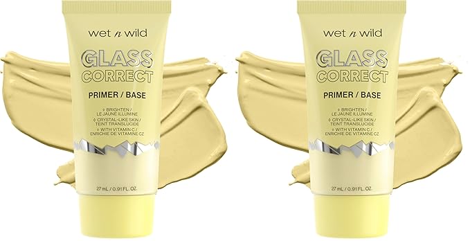 wet n wild Prime Focus Glass Skin Correct Primer, Bright Crystal Finish, Yellow (Pack of 2)