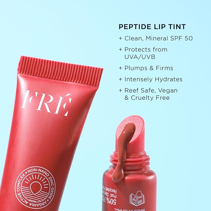 FRÉ Plump Me Peptide Lip Tint SPF 30 (Moncaco) – 4-in-1 Plumping & Hydrating Mineral SPF 30 Lip Tint with 100% Non-Nano Zinc Oxide, Clean, Vegan Lip Care
