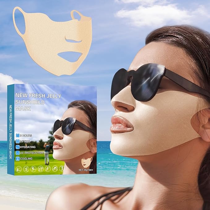 5-Piece Golf Sunscreen Patch, UV Protection Mask for Face Care, Hydrating Gel Cool Face Mask, Sun Protection UV Stickers, Suitable for Outdoor Sports, Cycling, Mountain Climbing