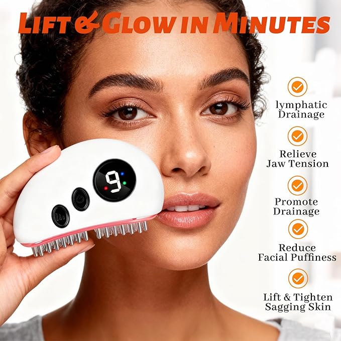 Electric Lymphatic Contour Face Brush with 9-Level Heating,Massage&Vibration,Scraping Massage Tool for Double Chin,Jawline,Puffiness and Facial Sculpting