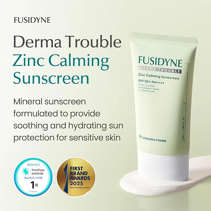 Derma Trouble Zinc Calming Sunscreen SPF 50+ — Mineral Zinc Oxide 16.9% | Lightweight Moisturizing Lotion for Sensitive & Acne-Prone Skin | 50ml Tube, Fragrance-Free, Non-Comedogenic