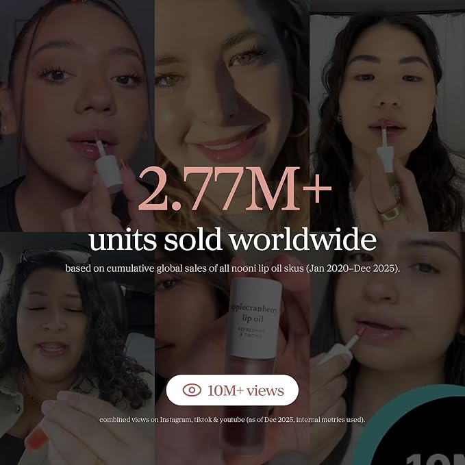 NOONI Korean Lip Oil - Applecranberry | Long-Lasting, Moisturizing, Plumping, Revitalizing for Dry Lips, Waterproof, No Peel Off, Hydrating Lip Stain, Stocking Stuffers Gifts For Teen Girls 0.12 FL Oz