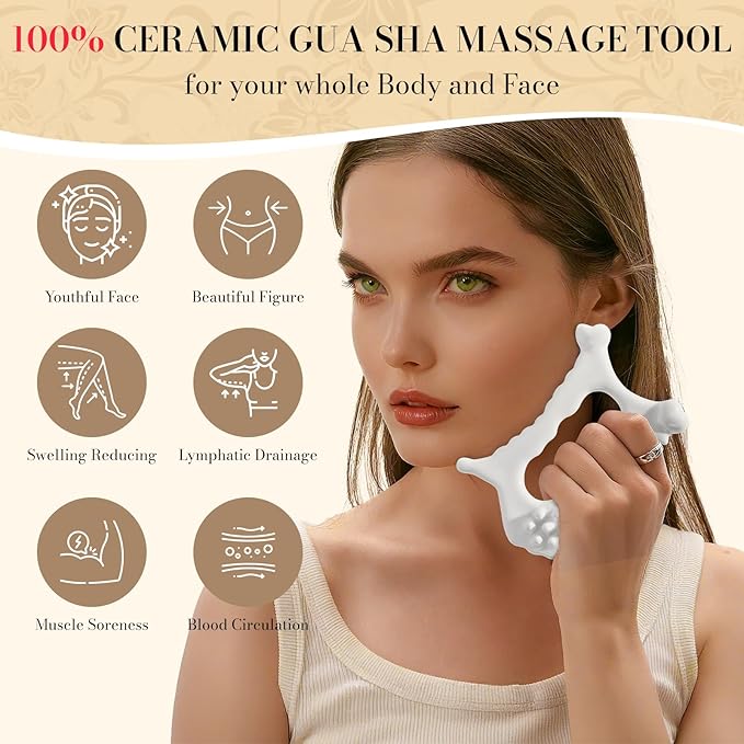 9 in 1 Ceramic Body Gua Sha Facial Tool, Face & Body Gua Sha Massage Tools, Premium Korean 괄사 Guasha Board for Face Lift, Muscle Relief, Skin Care