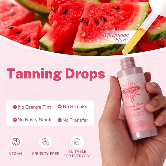 Self Tanner Serum-Get a Sun-Kissed Glow Instantly!Ultra-Hydrating & Streak-Free,Natural & Organic Ingredients, Tanning Dark Seryum-Watemelon Flavor,BronzeTanning for Face and Body,2PCS (120ML)