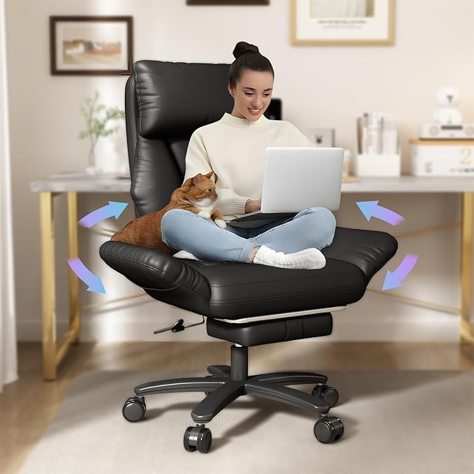 Cross Legged Office Chair with Pets Friendly Arms, Plus Size Criss Cross Desk Chair, Big and Tall Office Chair with Foot Rest, Reversible Armrests & Wide Seat, Black