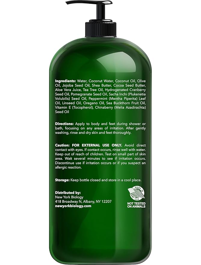 New York Biology Tea Tree Body Wash for Men and Women - Moisturizing Body Wash Helps Soothe the Skin - Refreshing and Hydrating Cleanser for Body and Feet - 16.9 Fl Oz