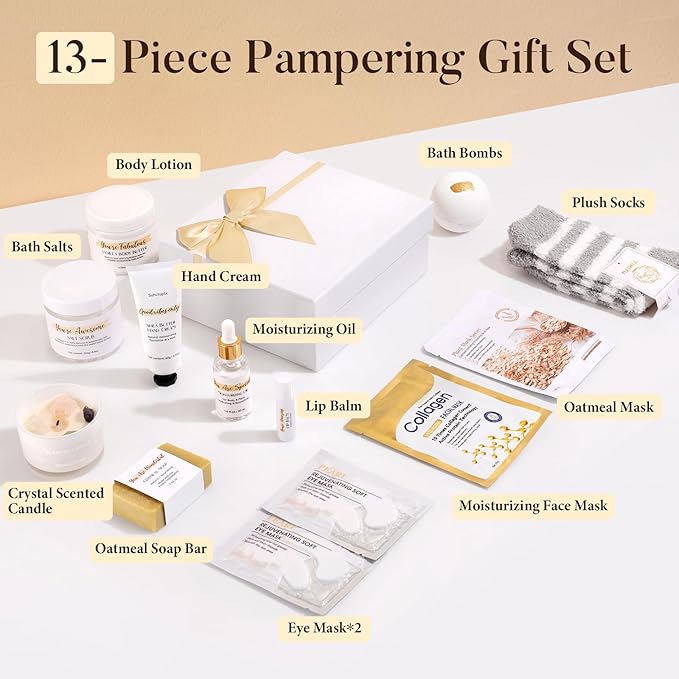 Spa Gifts for Women 13Pcs Mothers Day Gifts Happy Birthday Gift Baskets, Christmas Relaxing Home SPA Kit Bath Set Self Care Package Thank You Box for Mom Her Sister Teacher Friends Friendship