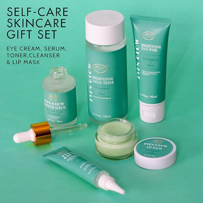 Valentines Day Gifts for Women Skin Care Gift Set, Vitamin C Trial + Value Kit, Travel Friendly | Face Wash/Cleanser, Serum, Facial Toner, Lip Balm, Eye Cream,Vegan