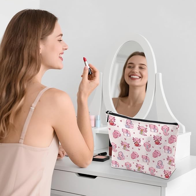 Axolotl Makeup Bag, Axolotl Gifts For Women, Axolotls Makeup Pouch, Axolotls Travel Toiletry Bag With Zipper, Birthday Anniversary Christmas Gifts For Mom Sister, Travel Toiletry Bag