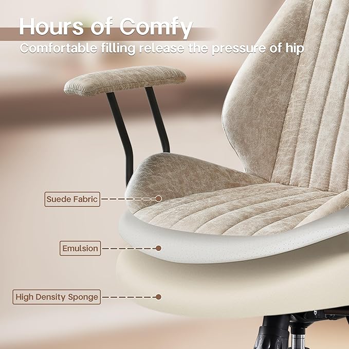 HOOOWOOO Faux Suede Leather Home Office Chair,MCM Modern Ergonomic Task Work Chair,Computer Desk Chair with Cushion Seat Mid Back for Long Hours(Beigen)