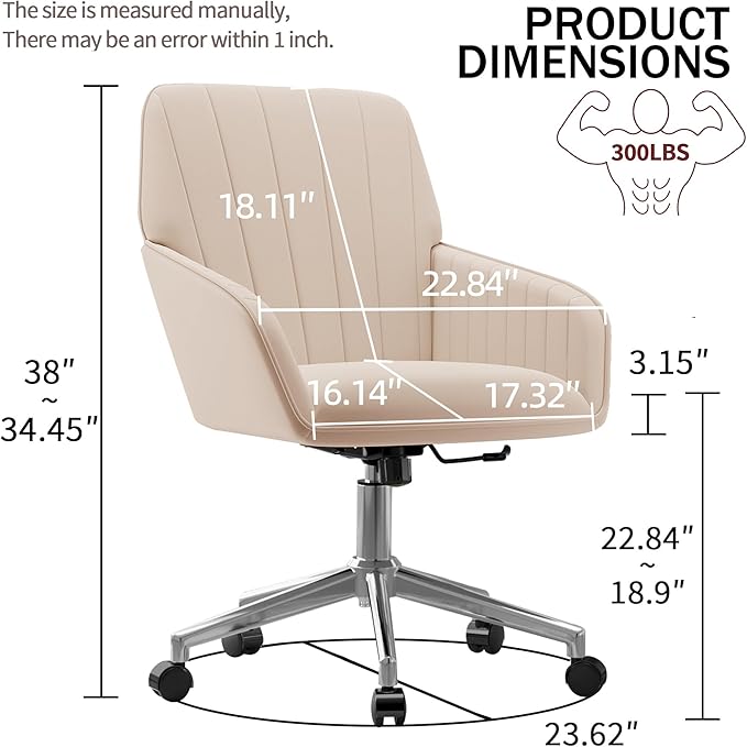 YISHENG Velvet Office Desk Chair with Silver Base, with Wheels,Modern Height Adjustable 360 Degree Swivel Upholstered Vanity Chairs with Arms for Living Room Bedroom,Khaki