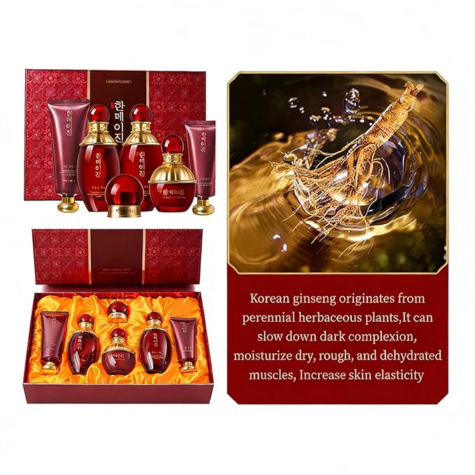 2 Sets Korean Red Ginseng Snail Mucin Skincare Set for Women &, 6-Piece Anti-Aging Facial Care Kit with Toner, Emulsion, Essence, Cleanser, Face Cream & Eye Serum – Daily Hydrating Gift Set