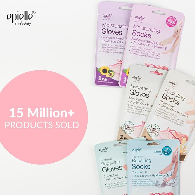 Epielle Moisturizing Foot Mask 6 Pairs, Soften with Sunflower Seed Oil & Vitamin E, Deep Moisturizing Socks for Dry, Cracked Feet, Self Care Gifts for Women, Spa Kit, Easter Basket Stuffers