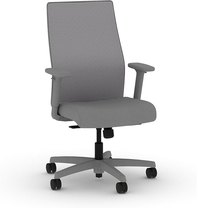 HON Ignition 2.0 Mid Back Task Chair, Standard Synchro-Tilt Control, Office Chair with Lumbar Support, Height and Width Adjustable Arms, Titanium Frame, Frost