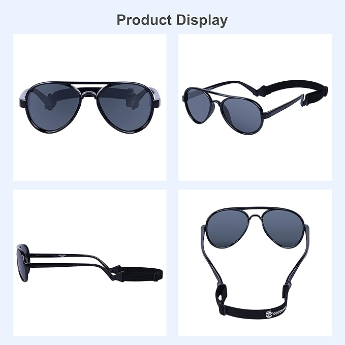 COCOSAND Baby Boys Girls Aviator Sunglasses with Strap Polarized Flexible Retro Pilot for Infants Toddler Age 0-24 Months