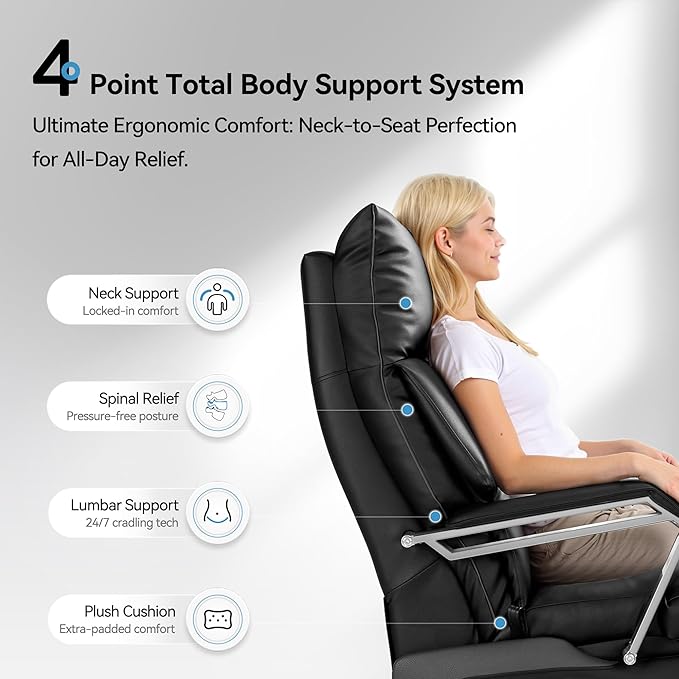 M80A Dual Motor Electric Executive Office Chair with Footrest, Comfortable Reclining Office Chair Wide Seat, Big and Tall Ergonomic Leather Home Office Desk Chair (Black,Multi-Functionality)