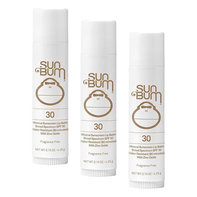 Sun Bum SPF 30 Mineral Sunscreen Lip Balm - Hawaii Act 104 Compliant (Octinoxate & Oxybenzone Free) - Zinc-Based Broad Spectrum UVA/UVB Lip Protection - 0.15 oz Stick (Pack of 3)