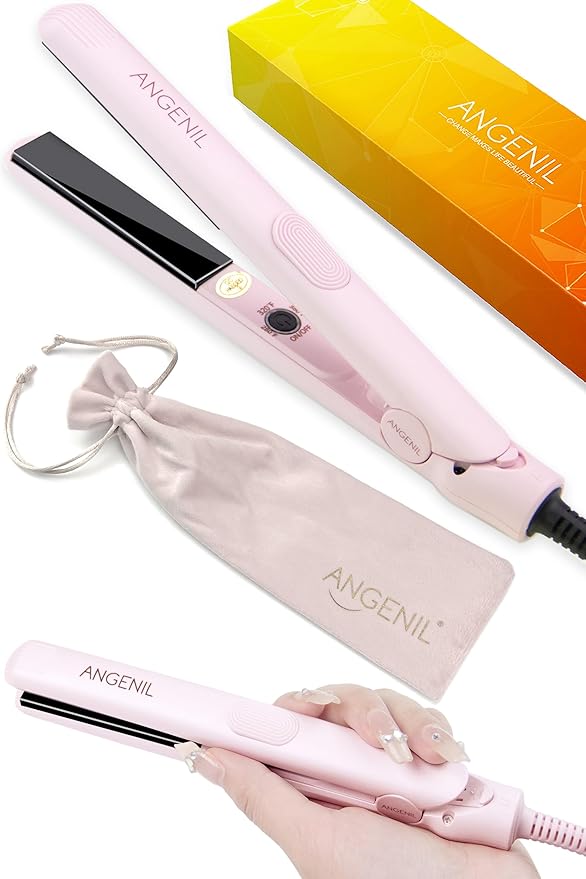 ANGENIL Pro Ultra Mini Flat Iron for Short Edges, Travel Hair Straightener and Curler 2 in 1, Small Dual Voltage Hair Straightening Ceramic Flat Iron 0.7-inch, Front Bangs, 3 Temp (280℉- 320℉ -380℉)
